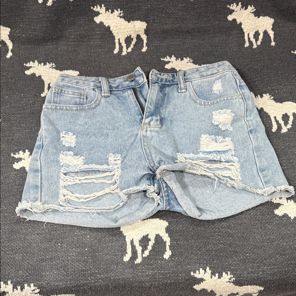 SHEIN Light Blue Distressed Jean Shorts